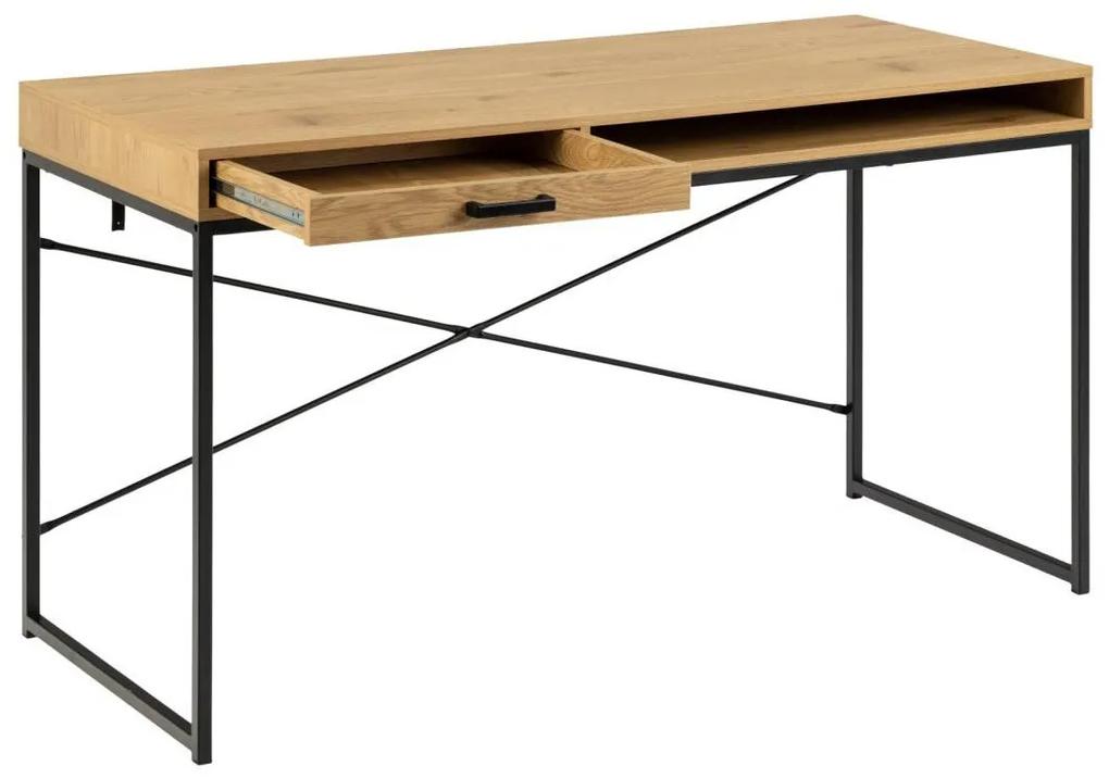 Τραπέζι γραφείου Oakland 648, Με συρτάρια, 76x140x58cm, 27 kg, Άγρια δρυς, Μαύρο | Epipla1.gr