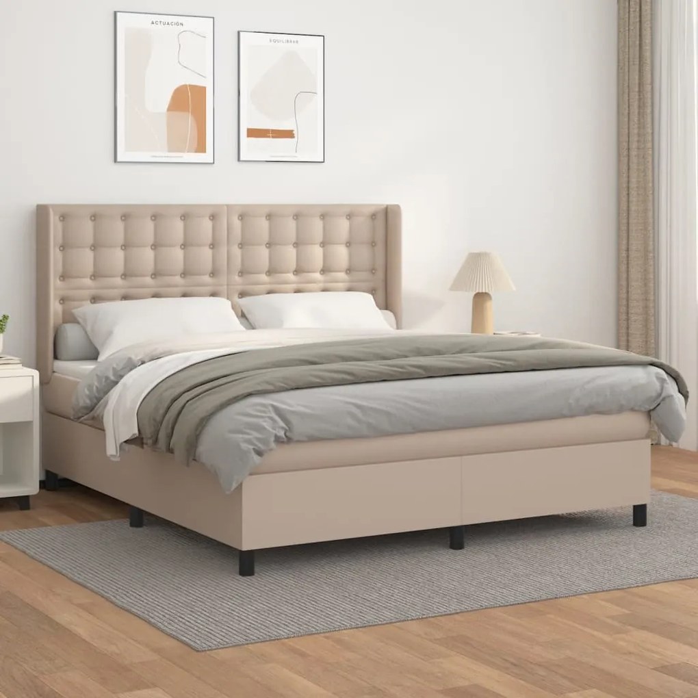 Κρεβάτι Boxspring με Στρώμα Καπουτσίνο 180x200 εκ. Συνθ. Δέρμα - Καφέ