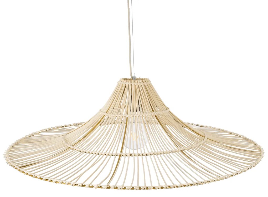 GloboStar PALERMO 02209 Boho Κρεμαστό Φωτιστικό Οροφής Μονόφωτο 1 x E27 AC220-240V IP20 - Φ100 x Υ30cm - Μπεζ Ξύλινο Μπαμπού Πλέγμα - 5 Χρόνια Εγγύηση - 02209