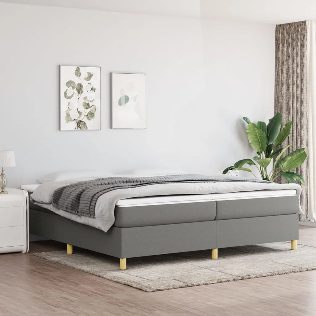 Κρεβάτι Boxspring με Στρώμα Σκούρο Γκρι 200x200 εκ. Υφασμάτινο - Γκρι