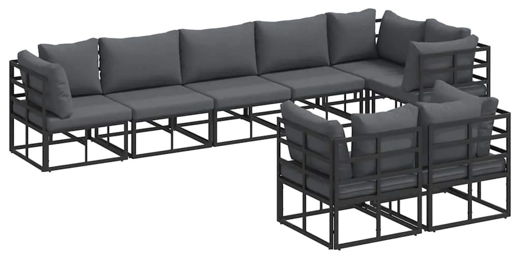 vidaXL Σετ Καναπέ Κήπου με μαξιλάρι 8 pcs Μαύρο Αλουμίνιο