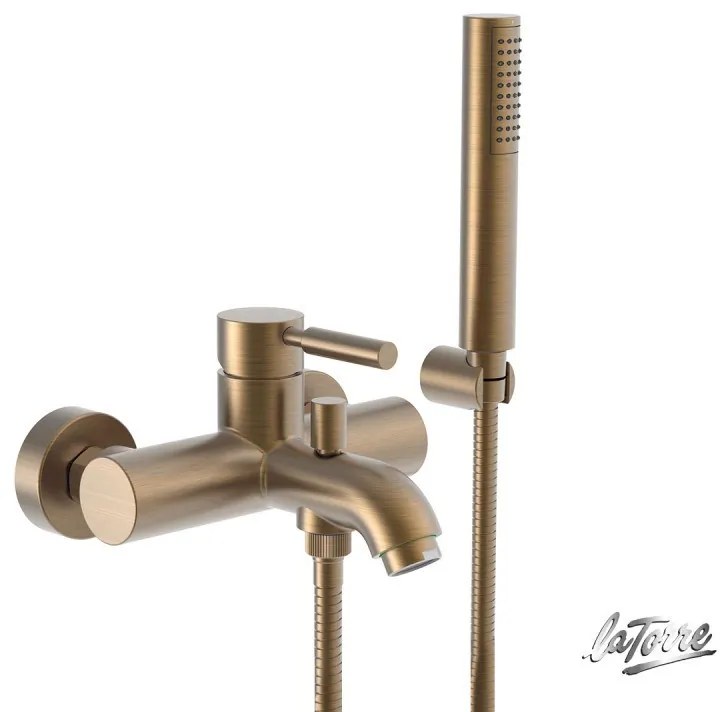 La Torre Tech Σετ Αναμεικτική Μπαταρία Λουτρού &amp; Τηλέφωνο με επίτοιχο στήριγμα &amp; άθραυστο σπιράλ Bronze Brushed