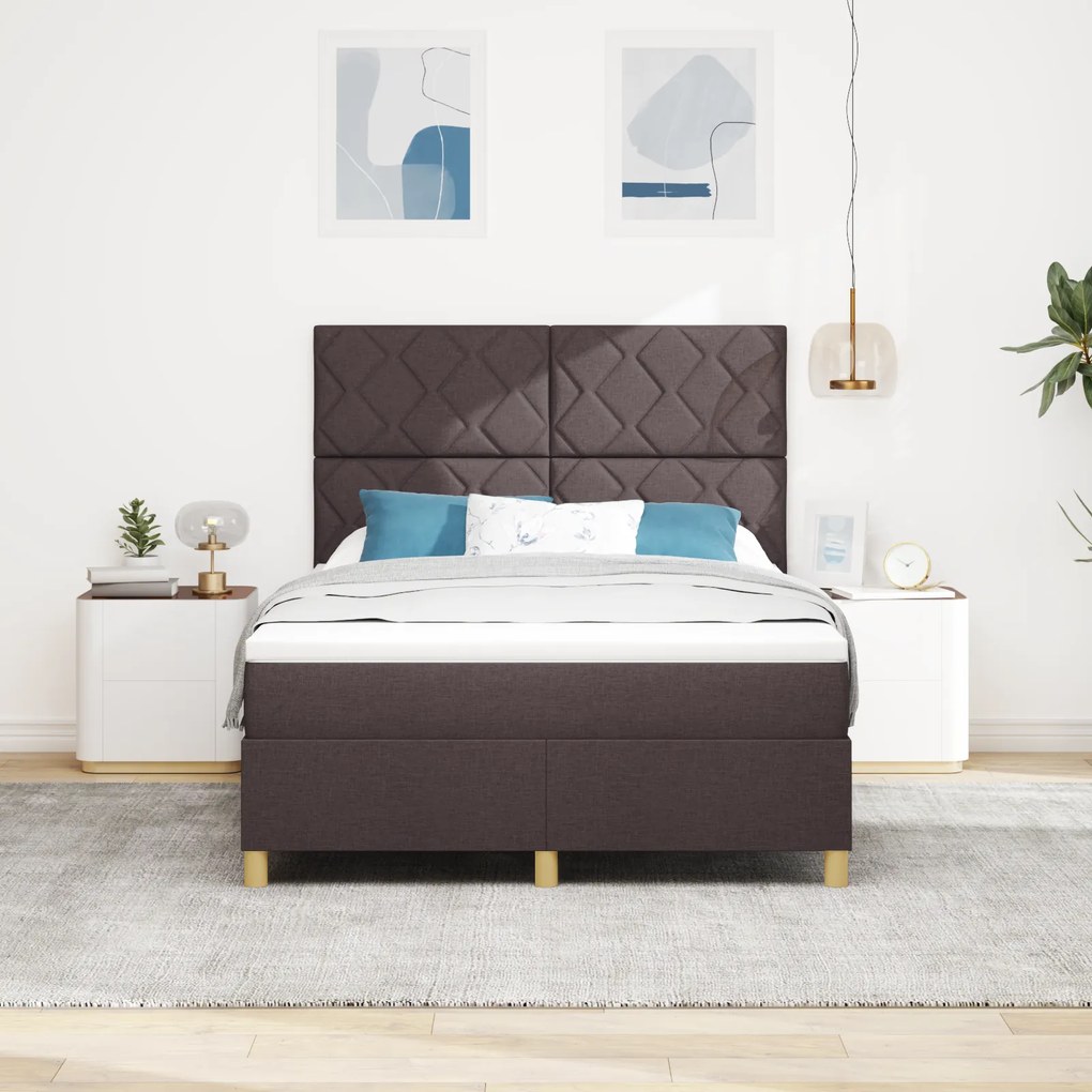 vidaXL Box Spring Bed με Στρώμα & LED Σκούρο καφέ 140x200 εκ. ύφασμα