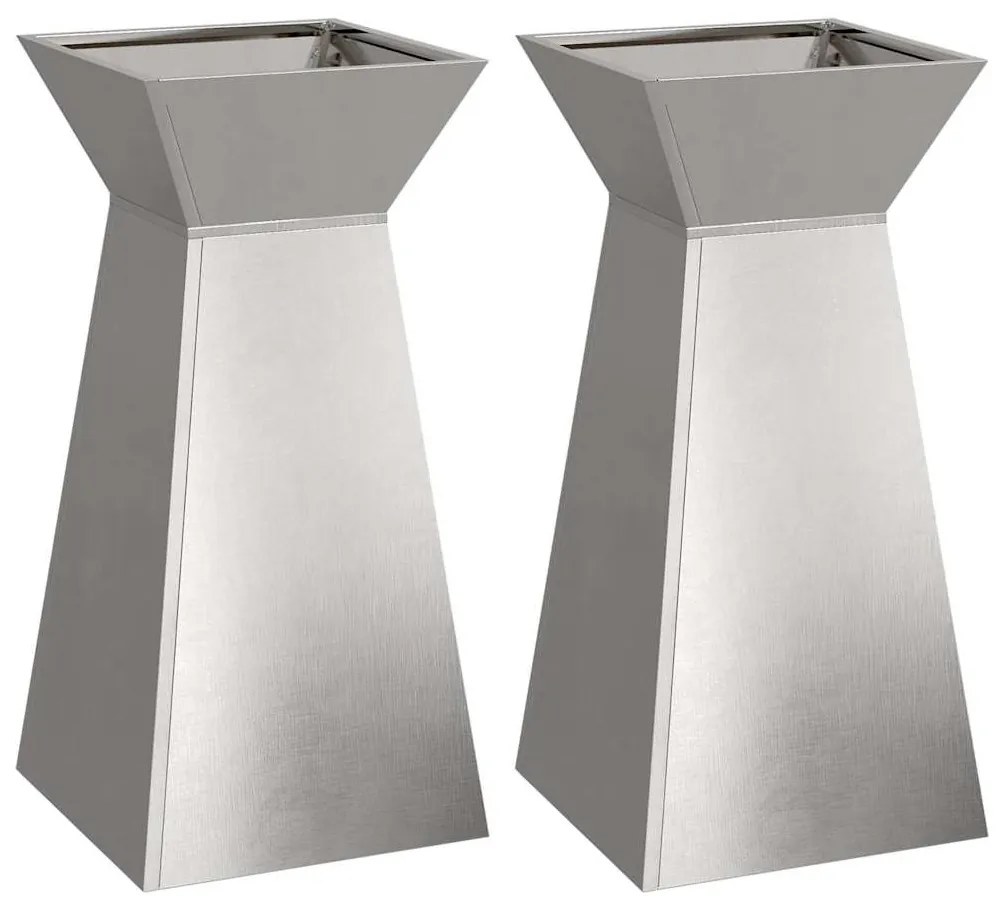 vidaXL Γλάστρα Πυλώνας 2 pcs Ασημί 35 x 35 x 73 εκ. Ατσάλι
