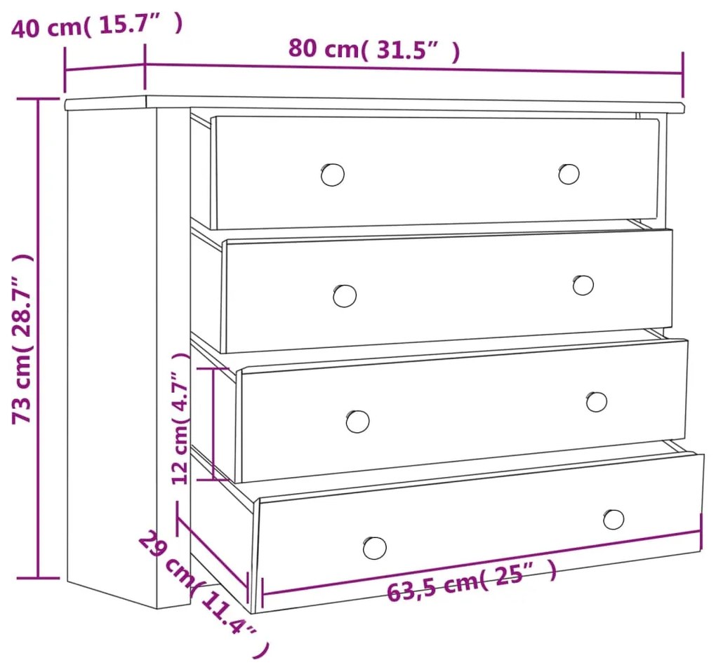 vidaXL Συρταριέρα 80 x 40 x 73 εκ. από Ξύλο Πεύκου Σειρά Panama