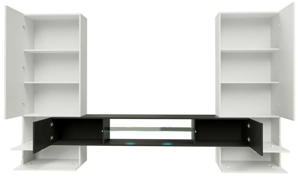 Σετ επίπλων Charlotte 102, Γυαλιστερό μαύρο, Γυαλιστερό λευκό, Με τραπέζι τηλεόρασης, Ενιαίος, 162x46cm, 120 kg | Epipla1.gr