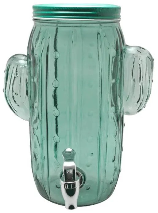 Κανάτα με βρυσάκι σε σχέδιο κάκτου 23468572 Γυάλινη, 4L , 12,5 x 22 x 30 cm, πράσινη