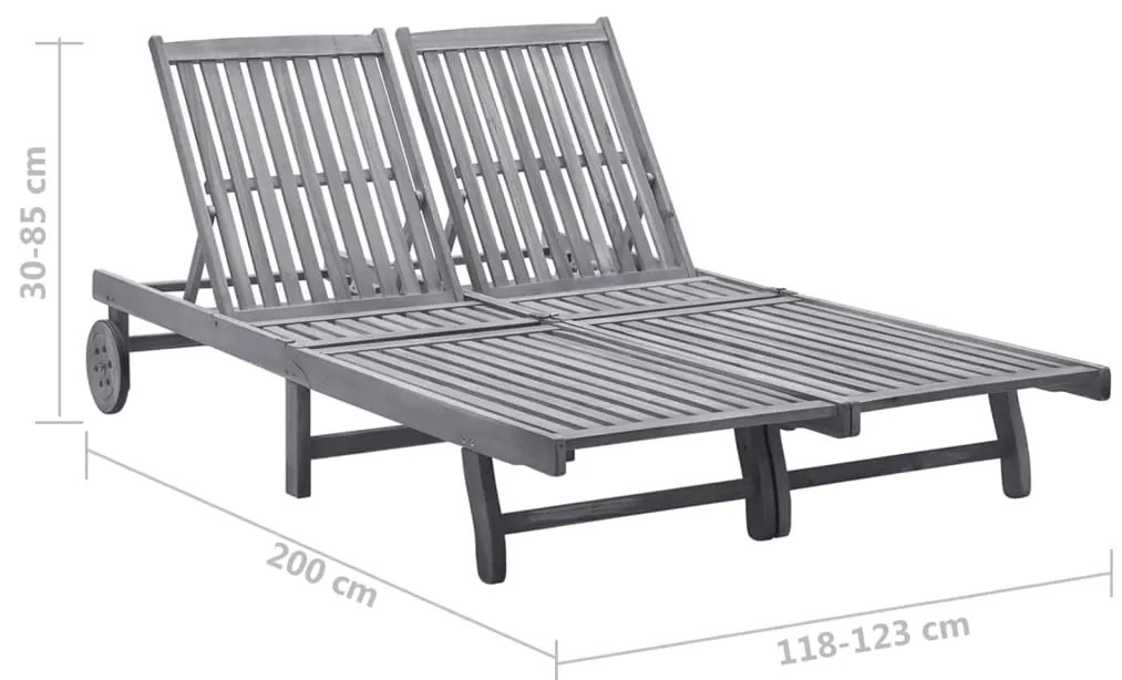 vidaXL Ξαπλώστρα Κήπου 2 Ατόμων Γκρι από Μασίφ Ξύλο Ακακίας & Μαξιλάρι