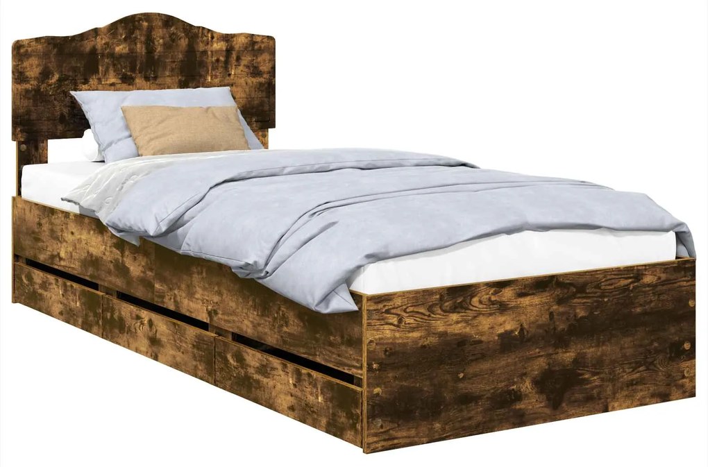 vidaXL Σκελετός Κρεβατιού Καπνιστό Δρύς 100 x 200 cm Μηχανήματος Ξύλο