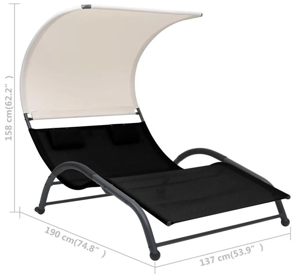 vidaXL Ξαπλώστρα Διπλή Μαύρη από Textilene με Σκίαστρο