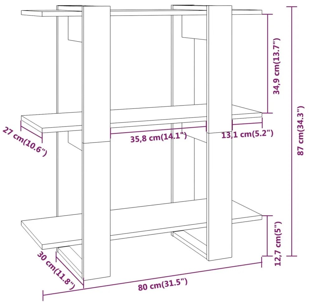 Βιβλιοθήκη/Διαχωριστικό Χώρου Καφέ Δρυς 80 x 30 x 87 εκ. - Καφέ