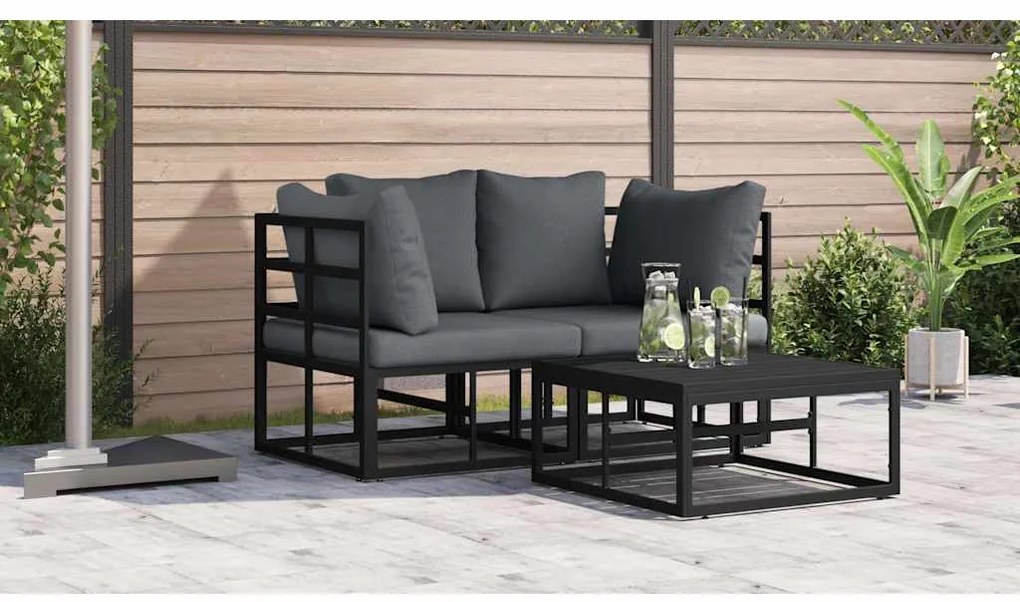 vidaXL Εξωτερικά Έπιπλα με μαξιλάρι με μαξιλάρι 2 pcs Μαύρο Αλουμίνιο