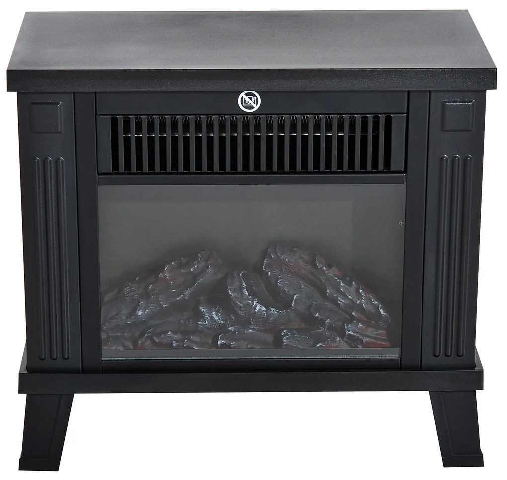 HOMCOM Ηλεκτρικό Τζάκι Ηλεκτρικό Τζάκι Σόμπα Τζάκι Επιτραπέζιο Τζάκι με Εφέ Φλόγας 600/1200W, Μέταλλο, Μαύρο, 34x17x31 cm