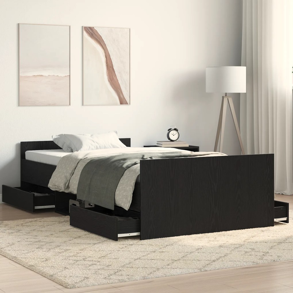 vidaXL Κρεβάτι χωρίς Στρώμα Μαύρο Δρυς 90x200 εκ Επεξεργασμένο Ξύλο