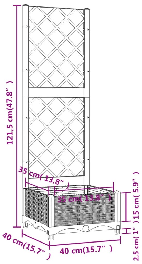 Ζαρντινιέρα Κήπου με Καφασωτό Μπλε Γκρι 40x40x121,5εκ. από PP 318248