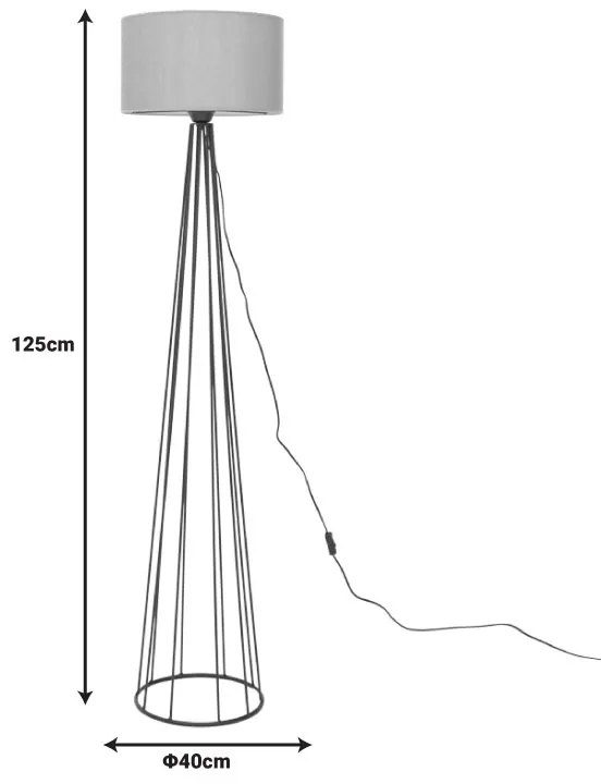 Φωτιστικό δαπέδου Florencia pakoworld Ε27 μπεζ ύφασμα-μαύρο μέταλλο Φ40x125εκ