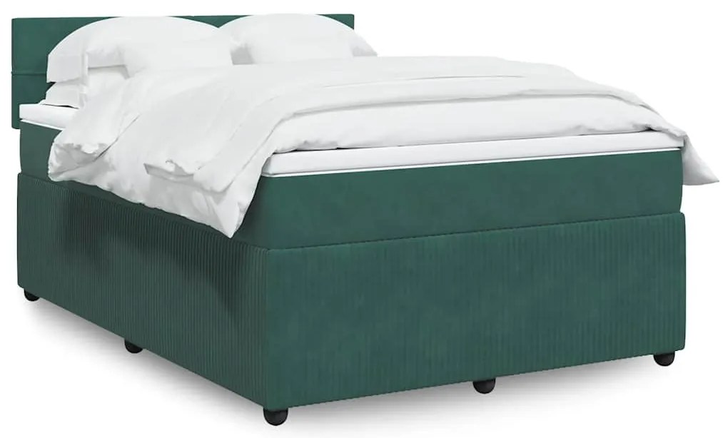 vidaXL Κρεβάτι Boxspring με Στρώμα Σκούρο Πράσινο 140x190εκ. Βελούδινο