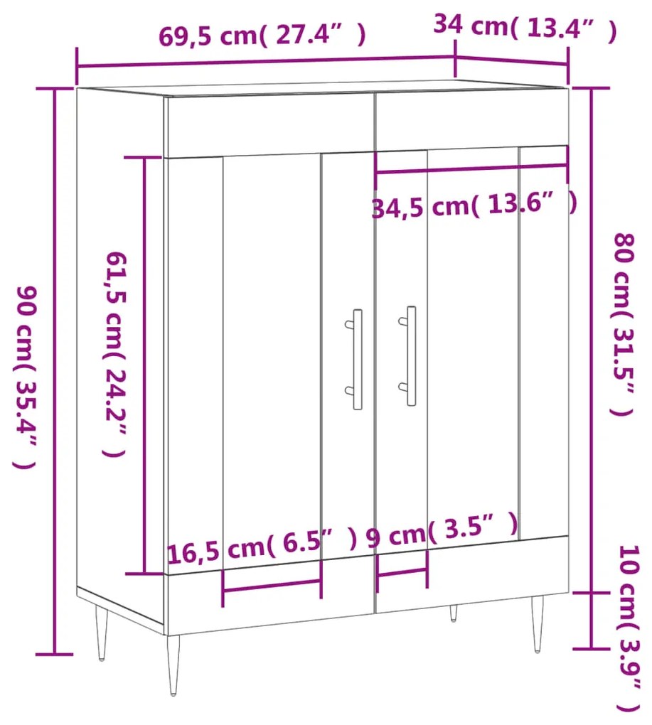 Ντουλάπι Γκρι Sonoma 69,5 x 34 x 90 εκ. από Επεξεργασμένο Ξύλο - Γκρι