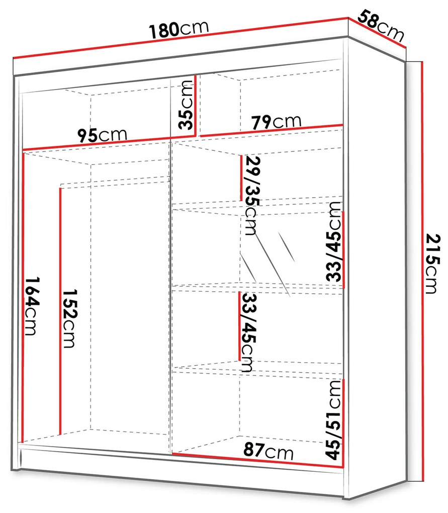 Ντουλάπα Atlanta 193, Άσπρο, 215x180x58cm, 139 kg, Πόρτες ντουλάπας: Ολίσθηση | Epipla1.gr