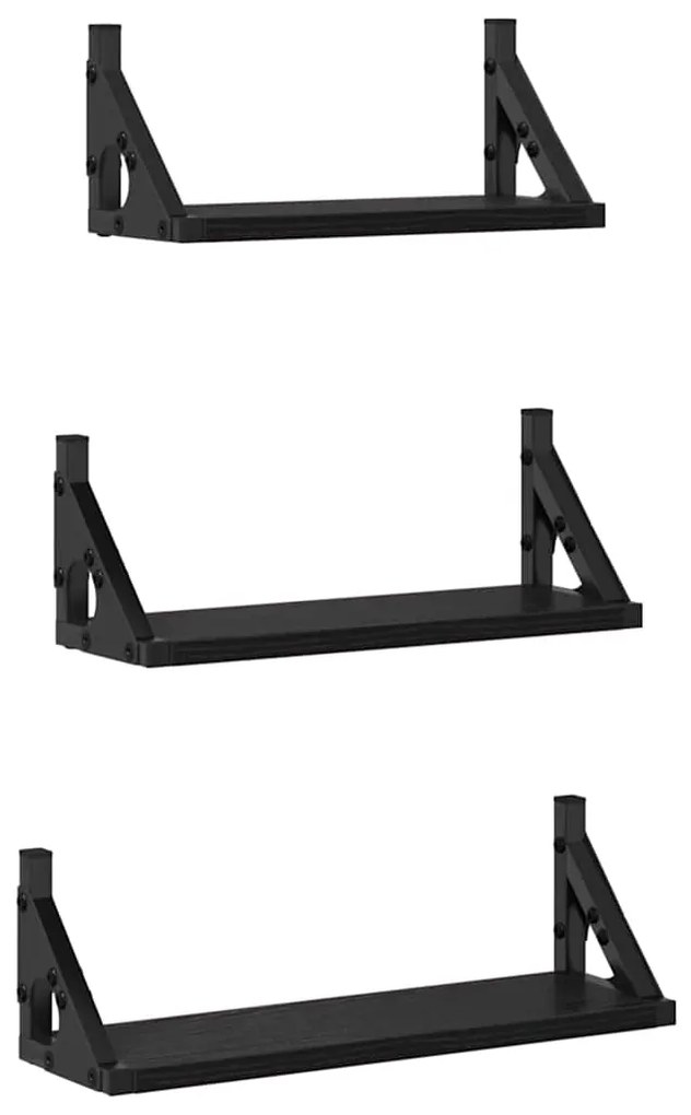 vidaXL Σετ ραφιών τοίχου με ράφι 3 pcs Μαύρη δρυς 37 x 12 x 13 εκ.