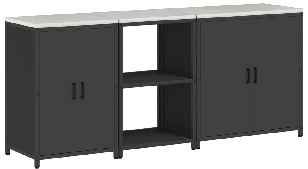 vidaXL Σετ Αποθήκευσης Κουζίνας με ράφι Άλλο 3 pcs Μαύρο 210 x 50 x 92 εκ