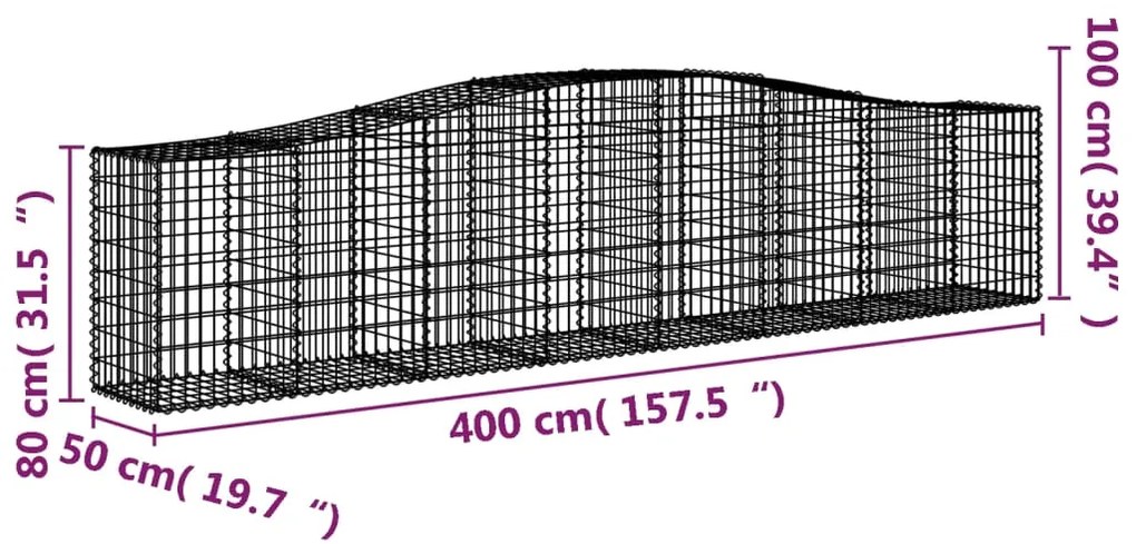 vidaXL Συρματοκιβώτια Τοξωτά 4 τεμ. 400x50x80/100 εκ. Γαλβαν. Ατσάλι