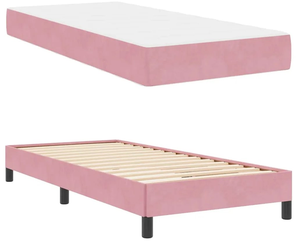 vidaXL Κρεβάτι box spring με στρώμα Ροζ 80 x 200 cm Βελούδο