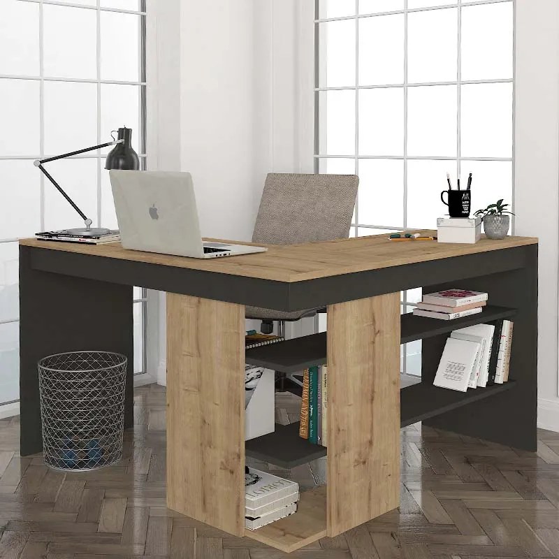 ΓΡΑΦΕΙΟ ΕΡΓΑΣΙΑΣ STYLO MEGAPAP ΧΡΩΜΑ SAPPHIRE OAK -  ΑΝΘΡΑΚΙ 120X120X73,8ΕΚ.