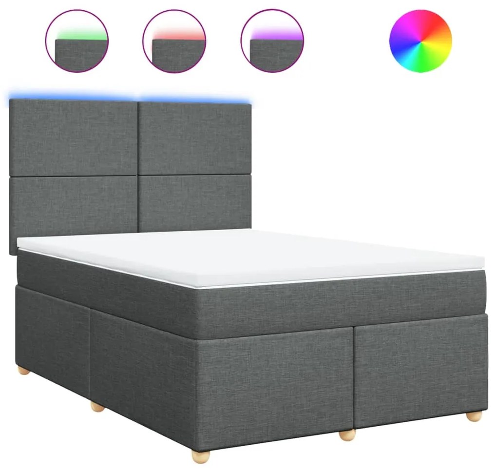 vidaXL Κρεβάτι Boxspring με Στρώμα Σκούρο Γκρι 140x190 εκ. Υφασμάτινο