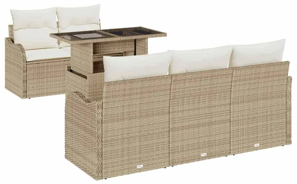 vidaXL Σετ Καναπέ Κήπου με μαξιλάρι 6 pcs Μπεζ Πολυ ράταν
