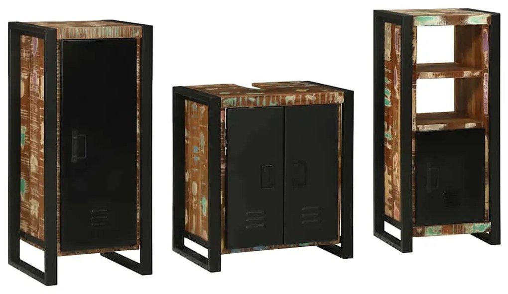 Σετ Επίπλων Μπάνιου με ράφι 3 pcs Καφέ Στερεό ξύλο μάνγκο