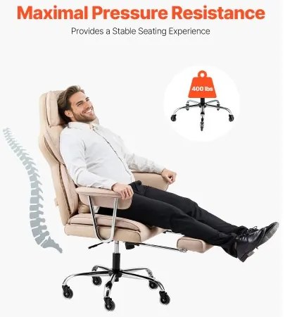 VEVOR Executive Office Chair High Back Chair Footrest &amp; Removable Armrests Brown