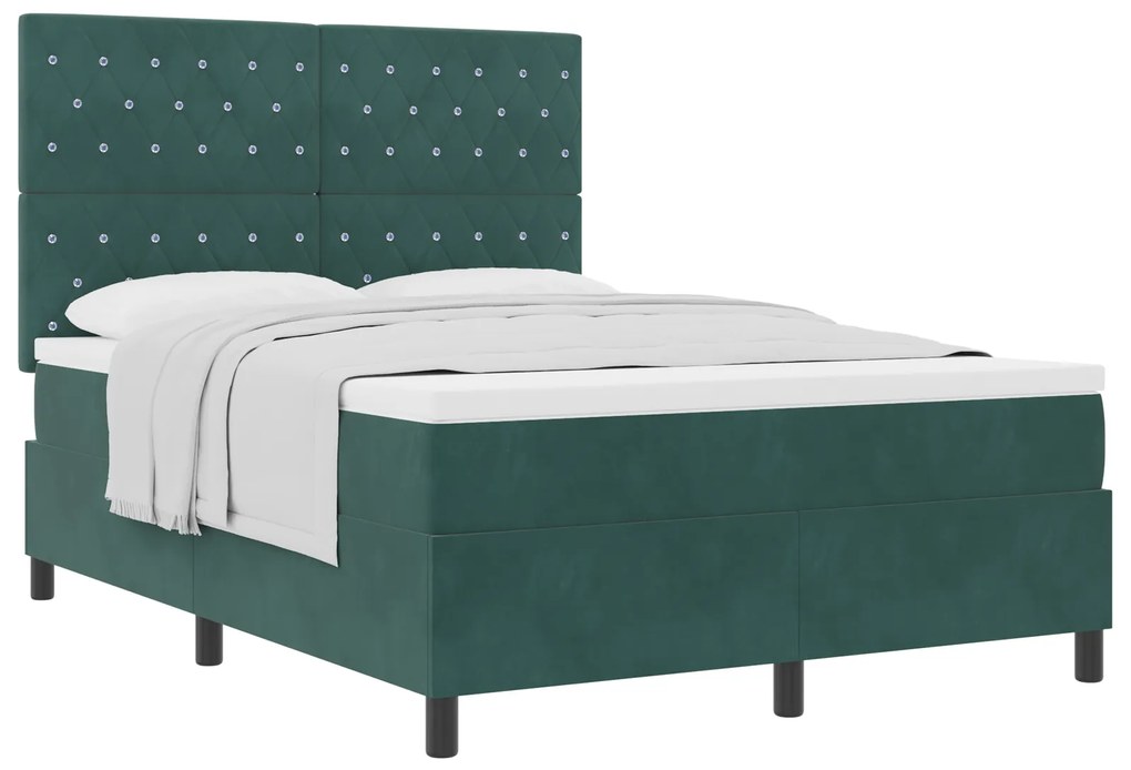 vidaXL κρεβάτι box spring με στρώμα σκούρο πράσινο 140x190 εκ. βελούδο