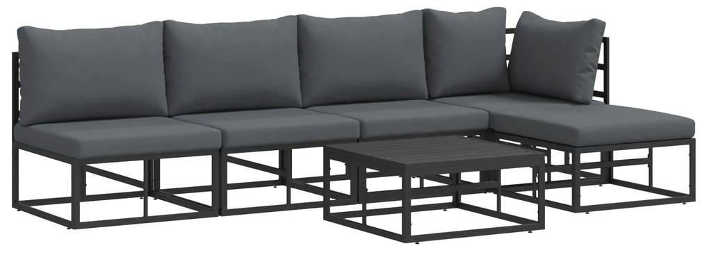 vidaXL Σετ Καναπέ Κήπου με μαξιλάρι 6 pcs Μαύρο Αλουμίνιο