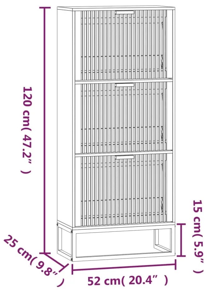 vidaXL Παπουτσοθήκη Μαύρη 52 x 25 x 120 εκ. από Επεξεργασμένο Ξύλο