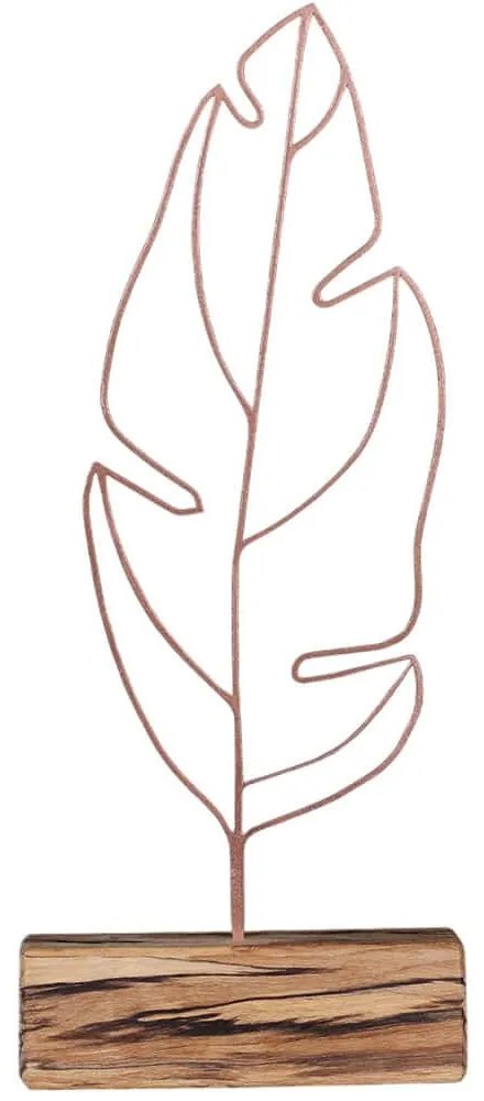 Διακοσμητικό Επιτραπέζιο Feather 533BSG1130 17x3,5x41cm Natural-Bronze Aberto Design Μέταλλο,Ξύλο