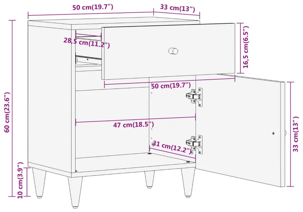 ΚΟΜΟΔΙΝΟ 50 X 33 X 60 ΕΚ. ΑΠΟ ΜΑΣΙΦ ΞΥΛΟ ΜΑΝΓΚΟ 358256