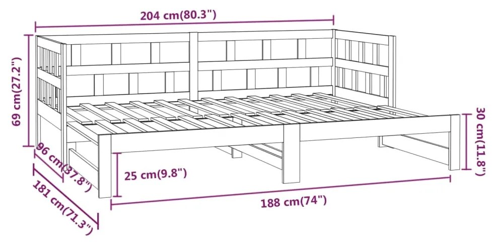 Καναπές Κρεβάτι Συρόμενος Λευκός 2x(90x200) εκ. από Μασίφ Πεύκο - Λευκό