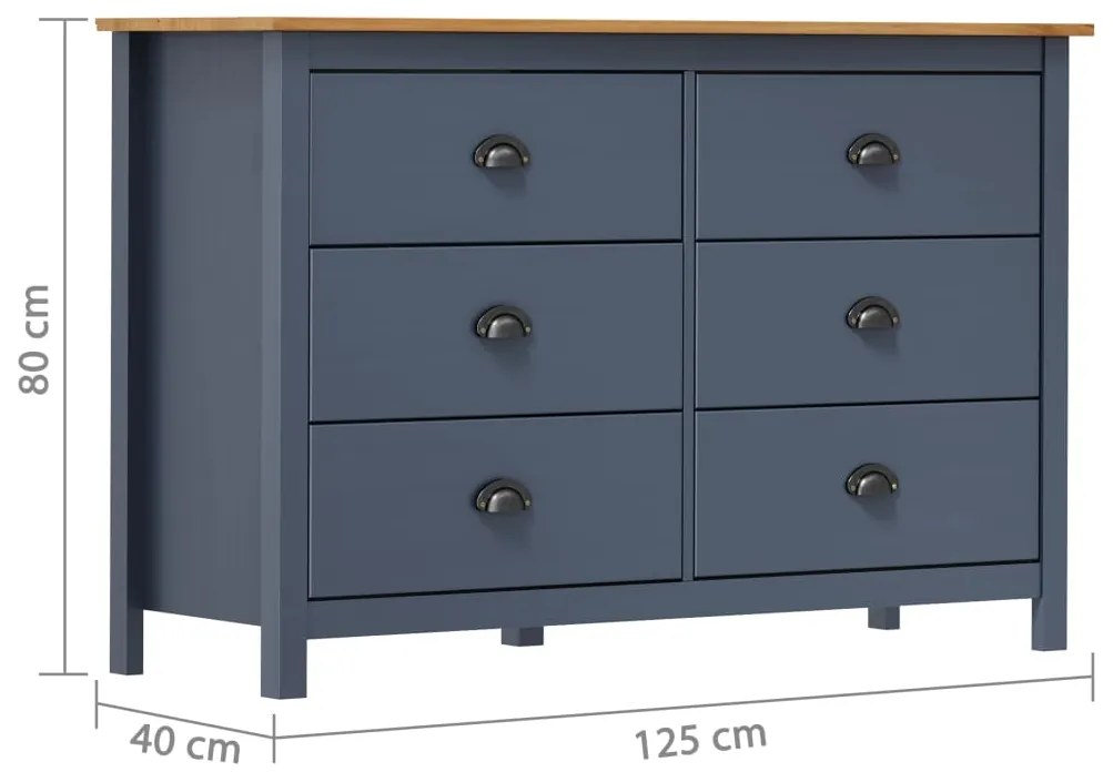 vidaXL Μπουφές Hill Γκρι 125x40x80 εκ. από Μασίφ Ξύλο Πεύκου