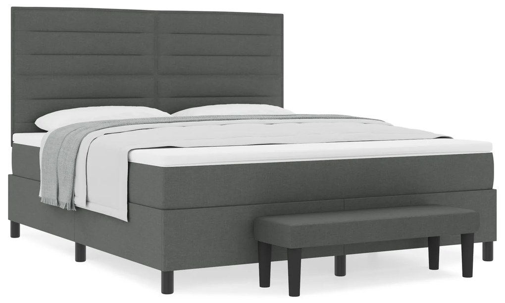 vidaXL Κρεβάτι Box Spring με Στρώμα & Πάγκο Σκούρο Γκρι 180x200 εκ. Υφάσματος