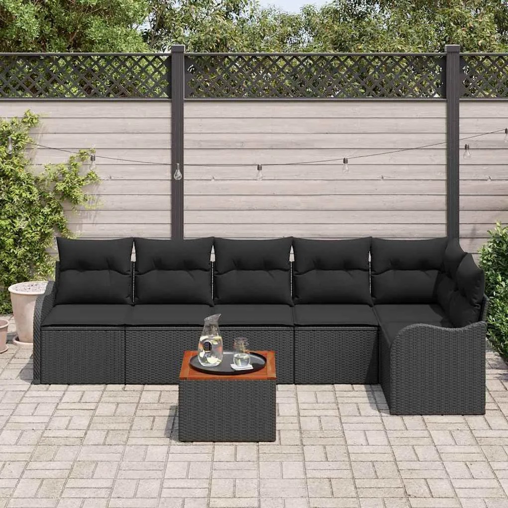 vidaXL Σετ Καναπέ Κήπου 7 pcs Μαύρο Πολυ ράταν