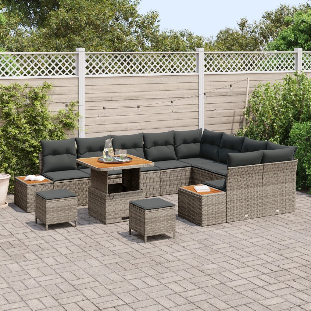 vidaXL Σετ Καναπέ Κήπου με μαξιλάρι 12 pcs Γκρι Πολυ ράταν