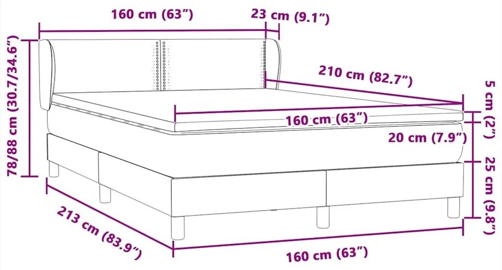 Κρεβάτι Boxspring με Στρώμα Σκούρο Γκρι 160x210 εκ. Βελούδινο - Γκρι