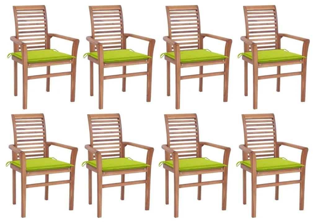 vidaXL Καρέκλες Τραπεζαρίας 8 τεμ. Ξύλο Teak & Φωτ. Πράσινα Μαξιλάρια