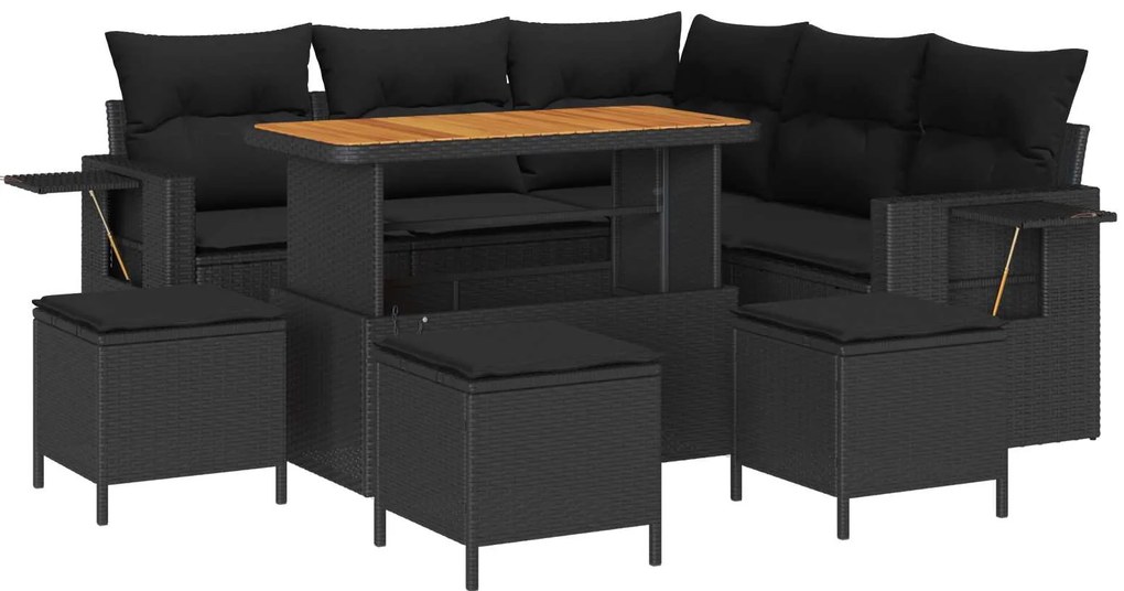 Σετ Καναπέ Κήπου με μαξιλάρι 9 pcs Μαύρο συνθετικό ρατάν