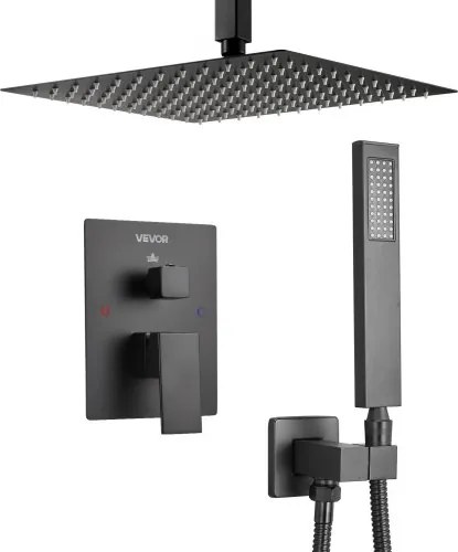 VEVOR Shower Faucet Set 12&quot; Square Rain Shower Head and Hand Set Matte Black