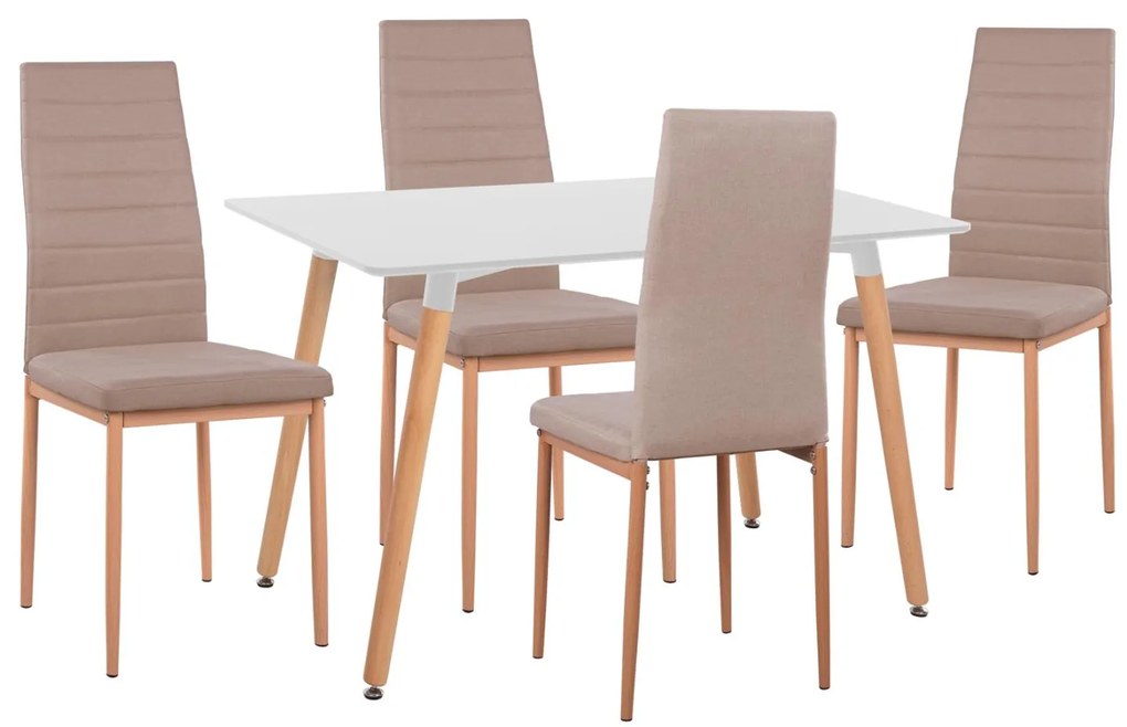 Σετ τραπεζαρίας MINIMAL C11767 5τμχ Λευκό MDF & Καρέκλες Μπέζ Ύφασμα 120x80x73 εκ.