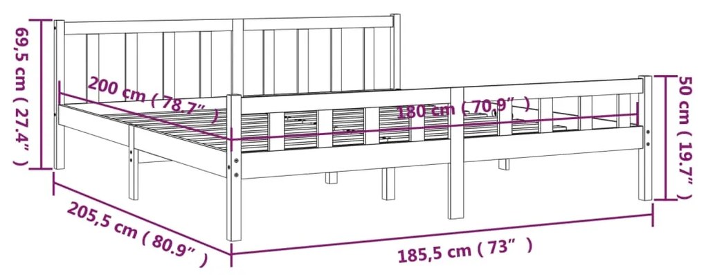 Πλαίσιο Κρεβατιού 180 x 200 εκ. Μασίφ Ξύλο Super King Size - Καφέ