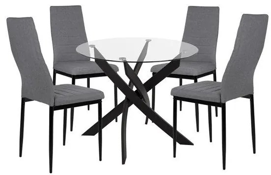 Σετ τραπεζαρίας C11071 5τμχ με Τραπέζι Μαύρο Φ90x74εκ. & Καρέκλες LADY Γκρί