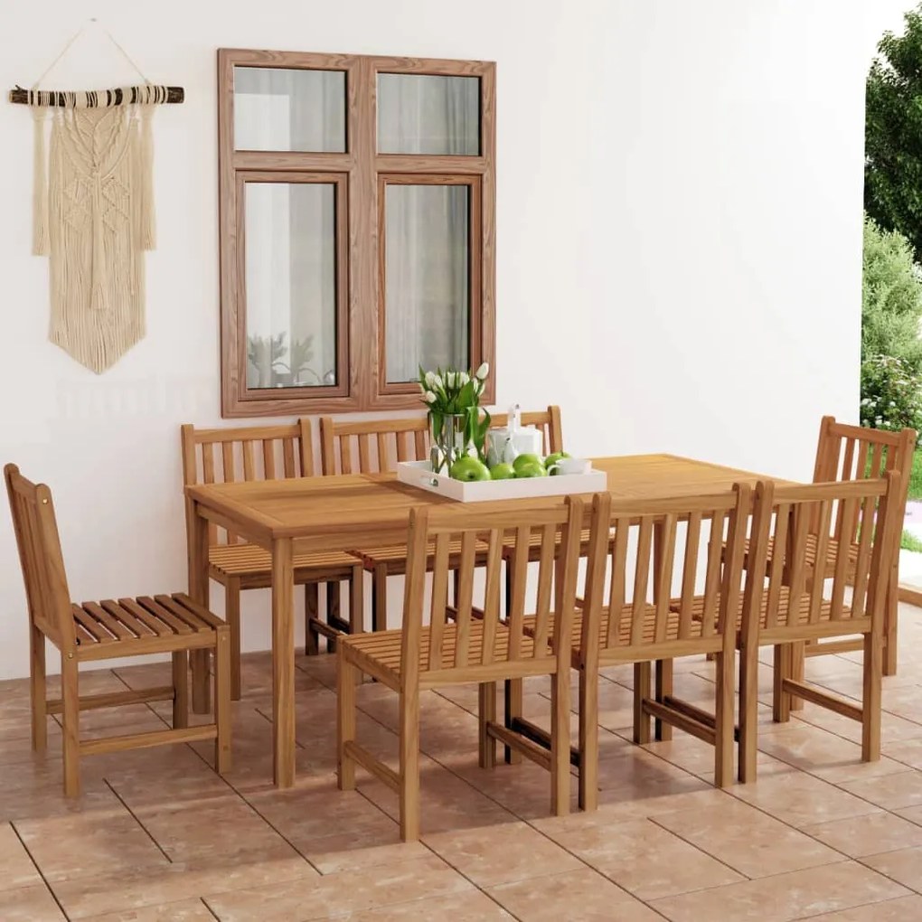 vidaXL Σετ Τραπεζαρίας Κήπου 9 Τεμαχίων από Μασίφ Ξύλο Teak 180x90 εκ.